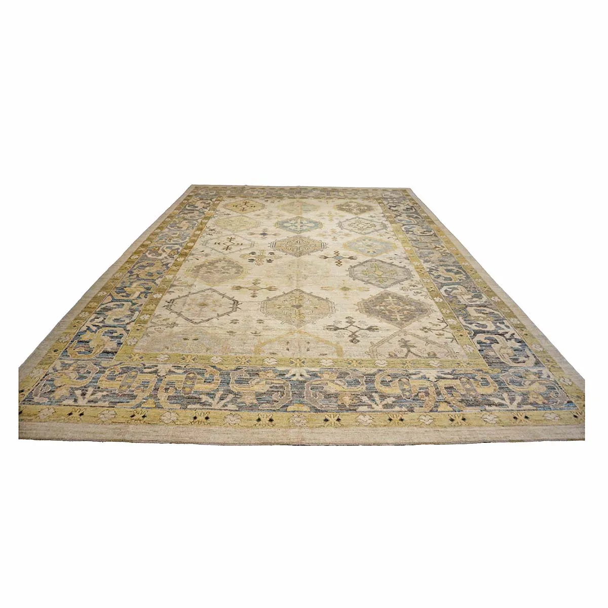 21st Century Turkish Oushak 13X18 Gold, Gray & Ivory Handmade Area Rug — ALL RUGS | Ashly Fine Rugs Houston TX