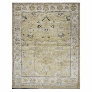 21st Century Turkish Oushak 10X13 Gold, Ivory & Charcoal Handmade Area Rug