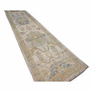21st Century Turkish Oushak 3X18 Gold, Ivory & Charcoal Handmade Runner Rug — Charcoal | Ashly Fine Rugs Houston TX
