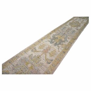 21st Century Turkish Oushak 3X18 Gold, Ivory & Charcoal Handmade Runner Rug — Charcoal | Ashly Fine Rugs Houston TX