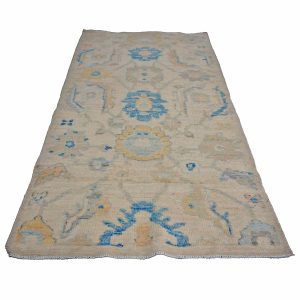 21st Century Turkish Oushak 3X6 Gold, Ivory & Slate Blue Handmade Runner Rug — Gallery ( long & narrow ) | Ashly Fine Rugs Houston TX