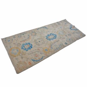 21st Century Turkish Oushak 3X6 Gold, Ivory & Slate Blue Handmade Runner Rug — Gallery ( long & narrow ) | Ashly Fine Rugs Houston TX
