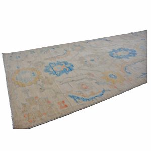 21st Century Turkish Oushak 3X6 Gold, Ivory & Slate Blue Handmade Runner Rug — Gallery ( long & narrow ) | Ashly Fine Rugs Houston TX
