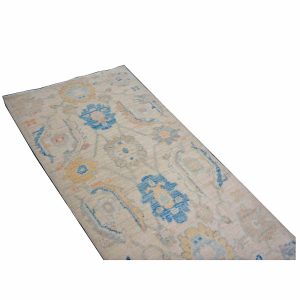 21st Century Turkish Oushak 3X6 Gold, Ivory & Slate Blue Handmade Runner Rug — Gallery ( long & narrow ) | Ashly Fine Rugs Houston TX