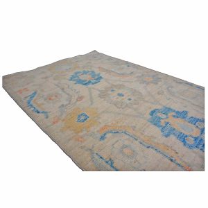 21st Century Turkish Oushak 3X6 Gold, Ivory & Slate Blue Handmade Runner Rug — Gallery ( long & narrow ) | Ashly Fine Rugs Houston TX