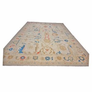 21st Century Turkish Oushak 10X14 Ivory, Red & Slate Blue Handmade Area Rug — Slate | Ashly Fine Rugs Houston TX