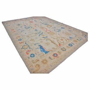 21st Century Turkish Oushak 10X14 Ivory, Red & Slate Blue Handmade Area Rug — Slate | Ashly Fine Rugs Houston TX