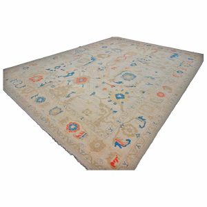 21st Century Turkish Oushak 10X14 Ivory, Red & Slate Blue Handmade Area Rug — Slate | Ashly Fine Rugs Houston TX
