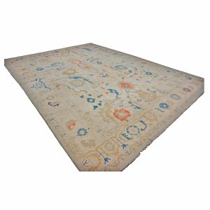 21st Century Turkish Oushak 10X14 Ivory, Red & Slate Blue Handmade Area Rug — Slate | Ashly Fine Rugs Houston TX