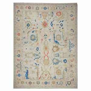 21st Century Turkish Oushak 10X14 Ivory, Red & Slate Blue Handmade Area Rug — Slate | Ashly Fine Rugs Houston TX
