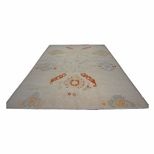 21st Century Turkish Oushak 10X14 Ivory, Orange & Slate Blue Handmade Area Rug — Slate | Ashly Fine Rugs Houston TX