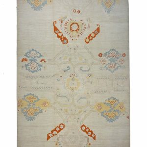 21st Century Turkish Oushak 10X14 Ivory, Orange & Slate Blue Handmade Area Rug