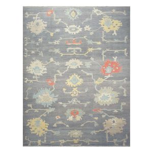21st Century Turkish Oushak 12X16 Ivory, Orange & Slate Blue Handmade Area Rug