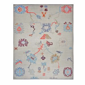 21st Century Turkish Oushak 12X16 Ivory, Orange & Slate Blue Handmade Area Rug