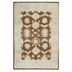 21st Century Turkish Oushak 7x10 Ivory & Brown Handmade Area Rug