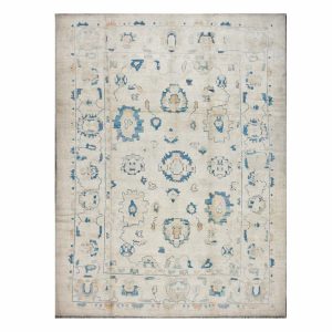 21st Century Turkish Oushak 8x10 Ivory & Slate Blue Handmade Area Rug
