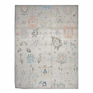 21st Century Turkish Oushak 11X15 Ivory, Brown & Slate Blue Handmade Area Rug