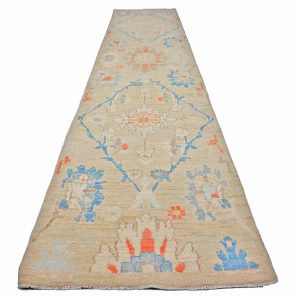 21st Century Turkish Oushak 3X12 Slate Blue, Ivory & Orange Handmade Runner Rug — Slate | Ashly Fine Rugs Houston TX