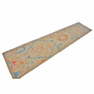21st Century Turkish Oushak 3X12 Slate Blue, Ivory & Orange Handmade Runner Rug — Slate | Ashly Fine Rugs Houston TX