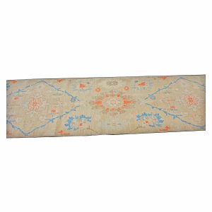 21st Century Turkish Oushak 3X12 Slate Blue, Ivory & Orange Handmade Runner Rug — Slate | Ashly Fine Rugs Houston TX