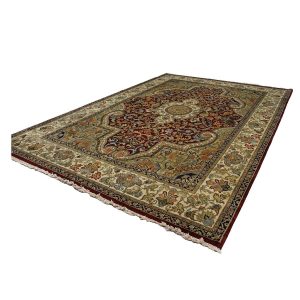 Indian Tabriz Wool 9x12 Red & Ivory Handmade Area Rug — ALL RUGS | Ashly Fine Rugs Houston TX