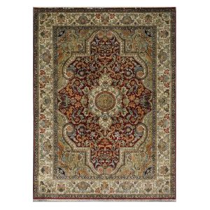 Indian Tabriz Wool 9x12 Red & Ivory Handmade Area Rug