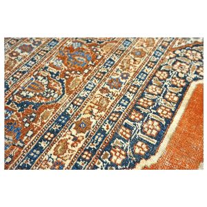 Antique Persian Tabriz Haji Jalili Wool 4x6 Ivory, Navy & Orange Handmade Area Rug — Navy | Ashly Fine Rugs Houston TX