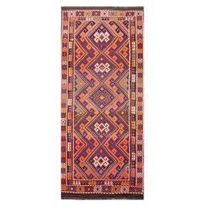 Antique Afghan Kabul Kilim Wool 8x18 Orange, Red & Blue Handmade Gallery Rug